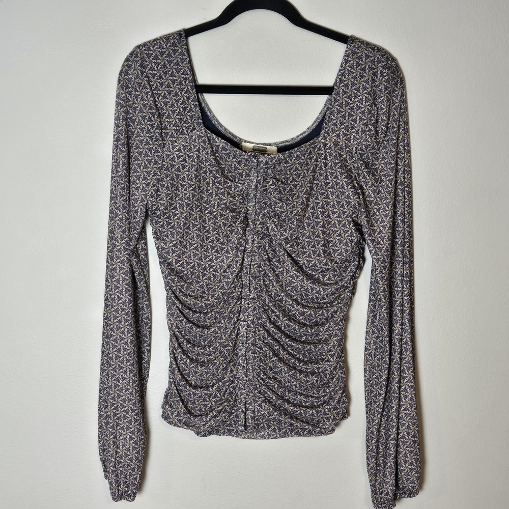 Gimmicks by BKE Boho Floral Mesh Ruched Hook Eye Blouse Womens Sz XL Cottage
